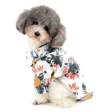 Imagem de Zunea Camisa havaiana para cachorro verão legal roupas de filhote de cachorro manga curta gatos praia acampamento camisetas colete à beira-mar roupas para cães pequenos brinquedo poodle branco G