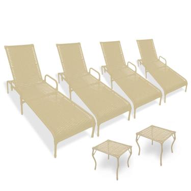 Imagem de Kit 4 Espreguiçadeiras para Piscina Catar + 2 mesas