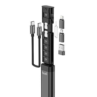 Imagem de Budi Leitor de cartão micro SD USB com cabo compacto multifuncional, tipo C, compatível com Apple Samsung e Windows, capa de armazenamento para viagem, carregador de dados de computador PC