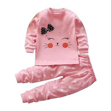 Imagem de BILIKEYU Camisetas e calças infantis com estampa de gato de manga comprida para meninas de 0 a 9 anos, tamanho 8, Vermelho melancia, 6-7 Anos