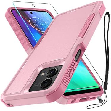 Imagem de Capa para Motorola Moto G Stylus 5G 2024, capa protetora de celular resistente à prova de choque de corpo inteiro com alça de cordão, protetor de tela de vidro temperado, rosa fofo