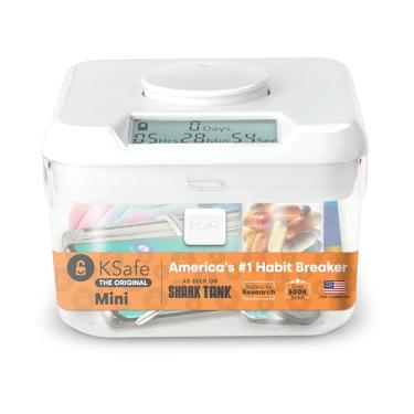 Imagem de kSafe Recipiente com trava SAFETime, quebra maus hábitos – pare de fumar, lanches, vício em bebidas e jogos, prisão telefônica, caixa de medicamentos, tempo para a família (mini, tampa branca + base