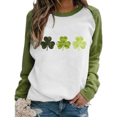 Imagem de Chvity Moletom feminino de outono com gola redonda Faith-Hope-Love Daisy Print Shirts Casual Manga Longa Pulôver Tops, Camisetas verdes do Dia de São Patrício 3yc #, G