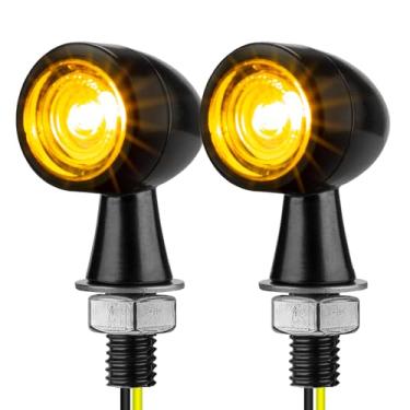 Imagem de HAZAWA Mini pisca-pisca micro bullet LED para motocicleta, indicador pequeno dianteiro traseiro compatível com Harley Davidson Honda Triumph Cruiser Choppers Street Bike (B#Clear-Amber)