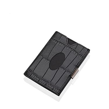 Imagem de LLHLIULIHUA WALLET - Carteira preta de couro com estampa de crocodilo Caiman, carteira para cartão de crédito, carteira delicada e elegante (preto), Preto, Carteira RFID