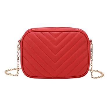 Imagem de Bolsa mensageiro feminina moda simples listra tendência corrente bolsa de ombro bolsa prática pequena bolsa de couro, Vermelho, One Size