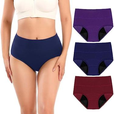 Imagem de Molasus Roupa íntima feminina para incontinência alta absorção período de algodão à prova de vazamento, calcinha protetora menstrual de fluxo pesado, cuecas de controle da bexiga pacote com 3, multicolorido, médio