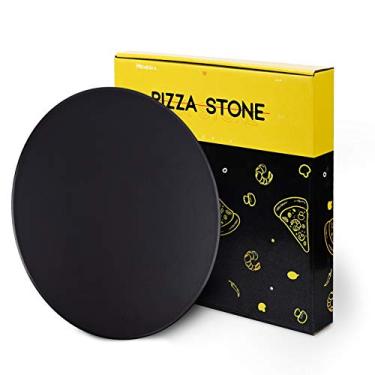 Imagem de Menesia Forma de pedra de pizza de cerâmica antiaderente preta de 30,5 cm, pedra redonda para fornos e churrasqueiras