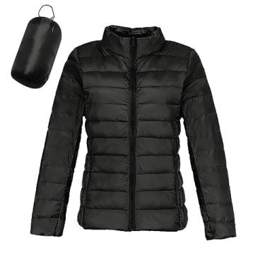 Imagem de Jaqueta feminina acolchoada embalável, leve, curta, de inverno, moderno, slim fit, jaqueta acolchoada leve com capuz, 3, preto, GG
