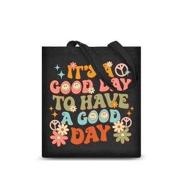 Imagem de AUSVKAI Sacola de lona estética para mulheres, lindas bolsas de algodão de tecido para compras na faculdade na praia e presentes modernos, Goodday, Large