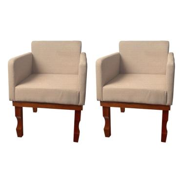 Imagem de Kit 2 Poltronas Nina Retrô Pés de Madeira Maciça Linho Bege