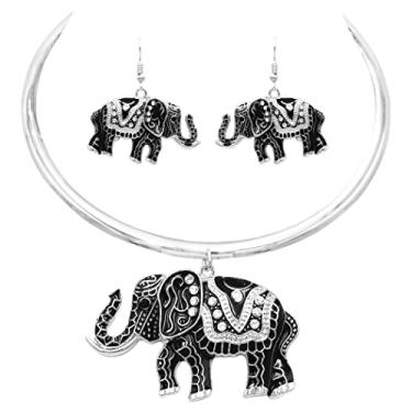 Imagem de Rosemarie & Jubalee Conjunto de brincos de colar feminino majestoso revestido de cristal revestido de elefante da sorte, 30,5 cm + 5 cm de extensão, Metal Vidro Metal Vidro esmalte, Cristal de vidro