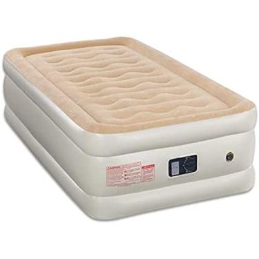 Imagem de Cama de ar macia para acampamento, camas infláveis ​​com bomba elétrica embutida, colchão de ar portátil duplo opcional para pausa para almoço, sono bege, 203 × 99 × 45 cm