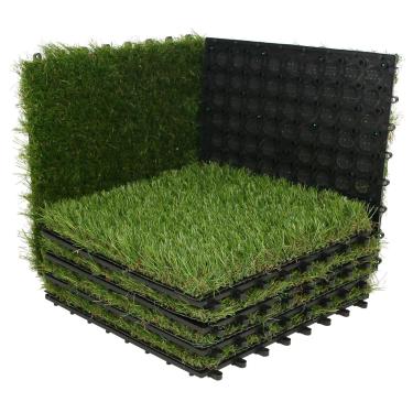 Imagem de XLX TURF Conjunto de 6 peças de telhas de grama artificial de grama falsa, autodrenantes para decoração de pisos internos/externos de animais de estimação, 30,5 x 30,5 cm, sistema de 8 fivelas