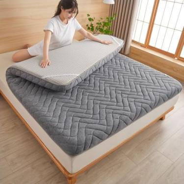 Imagem de DAHONGZI Colchão japonês futon de chão dobrável dobrável para adultos Topper tamanho casal (cinza, 90 x 190 cm (35 x 75 polegadas))