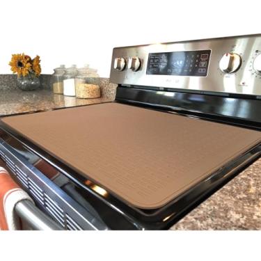 Imagem de Tampa superior YUHFERA para fogão elétrico - Capa protetora de silicone para cooktop de vidro, tapete de secagem de pratos GG para cozinha (caramelo, 71 x 51 cm)