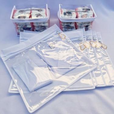 Imagem de Kit 6 Saquinhos Organizadores de Mala Maternidade Bebe Gestante TAG + 2 Necessaire Porta Fraldas Remédio. (NUVEM DOURADA + SAQUINHOS BRANCOS)