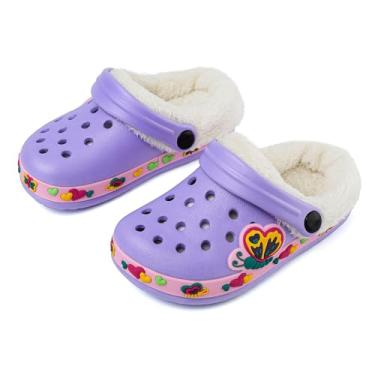 Imagem de OHSNMAKSL Pantufas infantis de jardim, sapatos aquáticos, tênis de desenho animado para meninos e meninas, crianças, praia, piscina, chuveiro, Borboleta roxa, 9 Toddler