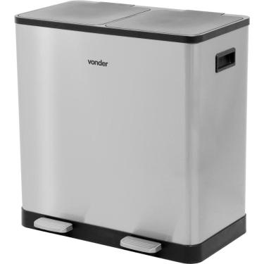 Imagem de Lixeira Dupla Retangular 30L Pedal Aço Inox Vonder Multiuso com Alças Laterais Cinza