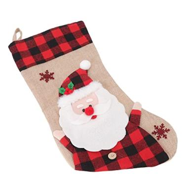 Imagem de Meia de Serapilheira de Natal Com Padrão 3D Xadrez Vermelho - Decoração de Natal Suspensa para Festival Doméstico - Grande Capacidade para Armazenar Doces, Brinquedos e Outros