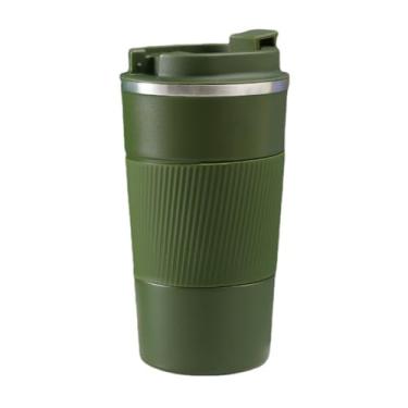 Imagem de Xícara de café compacta isolada de aço inoxidável de 350 ml - caneca de viagem antivazamento com tampa de limpeza fácil (verde)