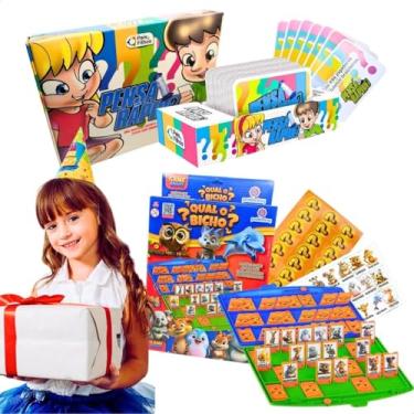 Imagem de Kit jogos de tabuleiro infantis brinquedo pedagógico educativos escola qual é o bicho ? + jogo pensa rápido quiz de perguntas menino 8 anos presente menina dia das crianças