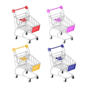 Imagem de IEUDNS 4x Mini Carrinho de Compras Carrinho de Armazenamento Brinquedo Ornamento Decorativo Casa de Boneca Decoração Multiuso Engraçado Modelo de Metal