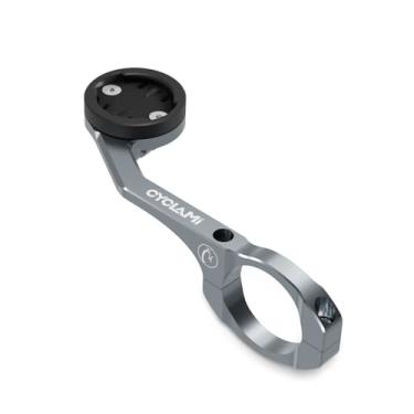 Imagem de CYCLAMI Suporte frontal externo de alumínio compatível com computador Garmin Edge, XOSS, iGPSPORT, guidão de ciclismo de borda dupla esquerda direita 1,25 polegadas/31,8 mm S5 - cinza