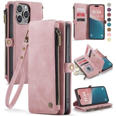 Imagem de Defencase Capa para iPhone 13 Pro Max, Capa Carteira para iPhone 13 Pro Max, Couro PU Durável, Fecho Magnético, Alça de Pulso com Zíper, Porta-Cartão, Rosa