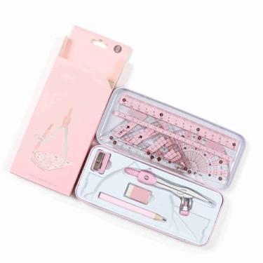 Imagem de Conjunto de Geometria, Caixa de Armazenamento Inquebrável do Transferidor, 1 Lápis para Bússola, 1 Apontador de Lápis, 2 Réguas Triangulares, 1 Régua Reta, 1 Transferidor, 1