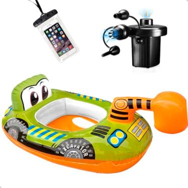 Imagem de Kit Boia Inflavel Infantil Escavadeira + Capa à Prova d’Água para Celular + Bombinha Elétrica