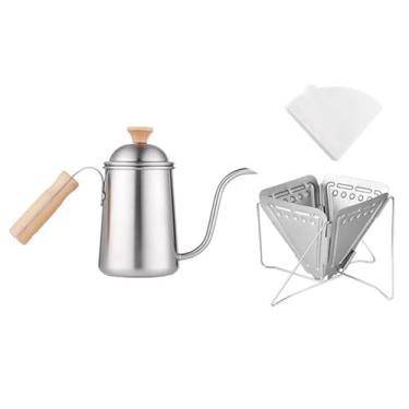 Imagem de Generic Conjunto de cafeteira para acampamento, chaleira de água com pescoço de ganso, conjunto de chaleira para chá, bule de chá com bico longo para, com