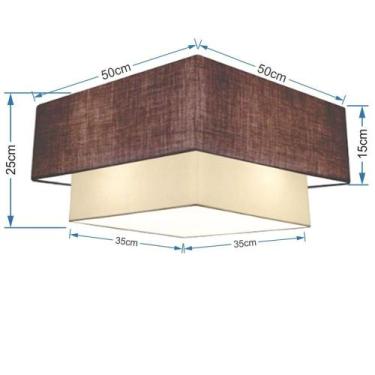 Imagem de Plafon Duplo Quadrado Md-3022 Cúpula em Tecido 25/50x35cm Café / Bege 