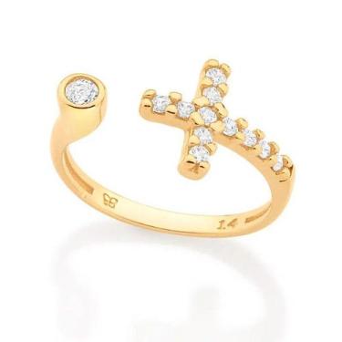 Imagem de Anel banhado ouro 3x 24k 18k e 22k feminino rommanel ajustável cruz cr