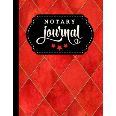 Imagem de Notary Journal: 8.5x11 Large Notarial Logbook/With 200 Numbered Pages - Two Record Logs Per Page / 400 Records/Ledger Book Gift For Signing Agents/Red Geometric Diamond - Gold Line Art