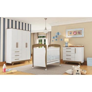 Imagem de Kit Berço Junior Cômoda e Guarda Roupa 4 Portas Retro Moveis Peroba MD