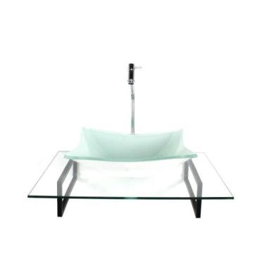 Imagem de Kit Cuba Vidro Retangular Branca Tampo 60Cm Incolor E - Cubas E Gabine