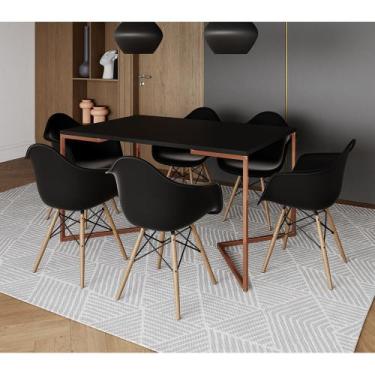 Imagem de Mesa Industrial Retangular Jantar 137x90cm Preta Base Cobre V com 6 Po