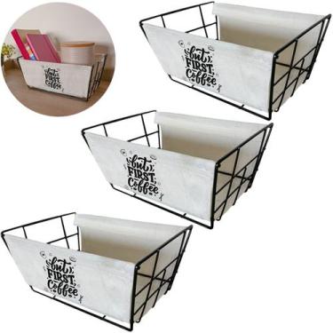 Imagem de Kit 3 Cestos Organizador Multiuso Lavanderia Cozinha Escritório Aço Pr