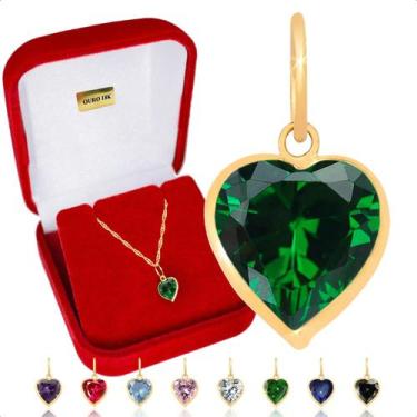 Imagem de Pingente Ouro 18k Pedra Coração 6mm - Paulistana Joias, Verde esmerald