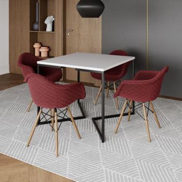Imagem de Jogo de Mesa Industrial Base Preta Tampo Quadrado 90cm Branco com 4 Po