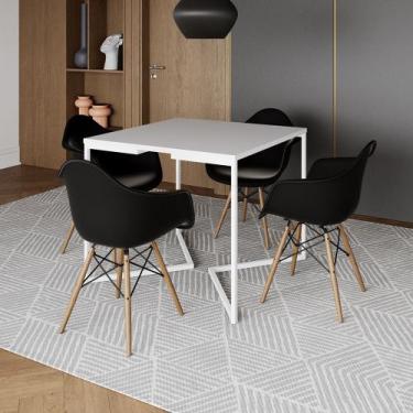 Imagem de Mesa Jantar Industrial Quadrada 90cm Branca Base V Ferro Branco com 4 