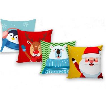 Imagem de Kit 4 Capas para Almofada Natal Divertidas Personagens Merry Christmas