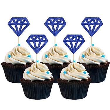 Imagem de 24Pcs Diamond Ring Cupcake Toppers Deep Blue Glitter Diamond Wedding Ring Cupcake Picks for Marriage Engagement Anniversary Valentines Party Cake Decorations Supplies