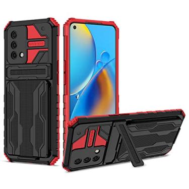 Imagem de Bohefo Capa para Oppo A74 4G/Oppo F19/Oppo A95 4G/Reno 6 Lite CHP2219 Capa com carteira removível para cartão, suporte integrado à prova de choque capa protetora para celular para Oppo A74 4G Vermelho