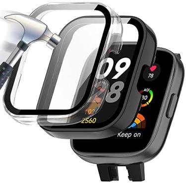 Imagem de Accdeny [Pacote com 2] Capa protetora de tela de vidro temperado compatível com xiaomi redmi Watch 3, dureza 9H, 360°, capa protetora ultrafina para PC, preta, transparente