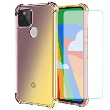 Imagem de Vokuha Capa para Google Pixel 5 com protetor de tela de vidro temperado, capa protetora traseira de TPU à prova de choque para Google Pixel 5 (preta/dourada)