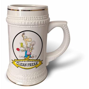 Imagem de 3dRose Funny Worlds Greatest Clean Freak Masculino Desenho - Caneca Stein, 510 g, 623 g, Branco