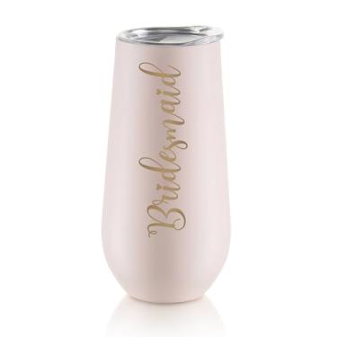 Imagem de NUPTIO Flauta de champanhe sem haste dama de honra: copo de chá de panela presente de casamento festa prosecco flautas inoxidável com tampas rosa ouro em relevo