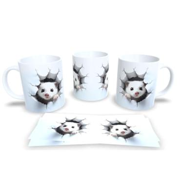 Imagem de Caneca Branca de Porcelana Personalizadas Arte Espelhadas em 3D Animais (Rato)